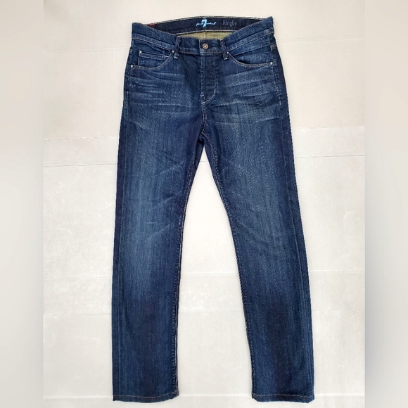 7 For all Mankind Rhigby jeans men's size 30 x 30L dark wash button fly straight - Picture 1 of 10